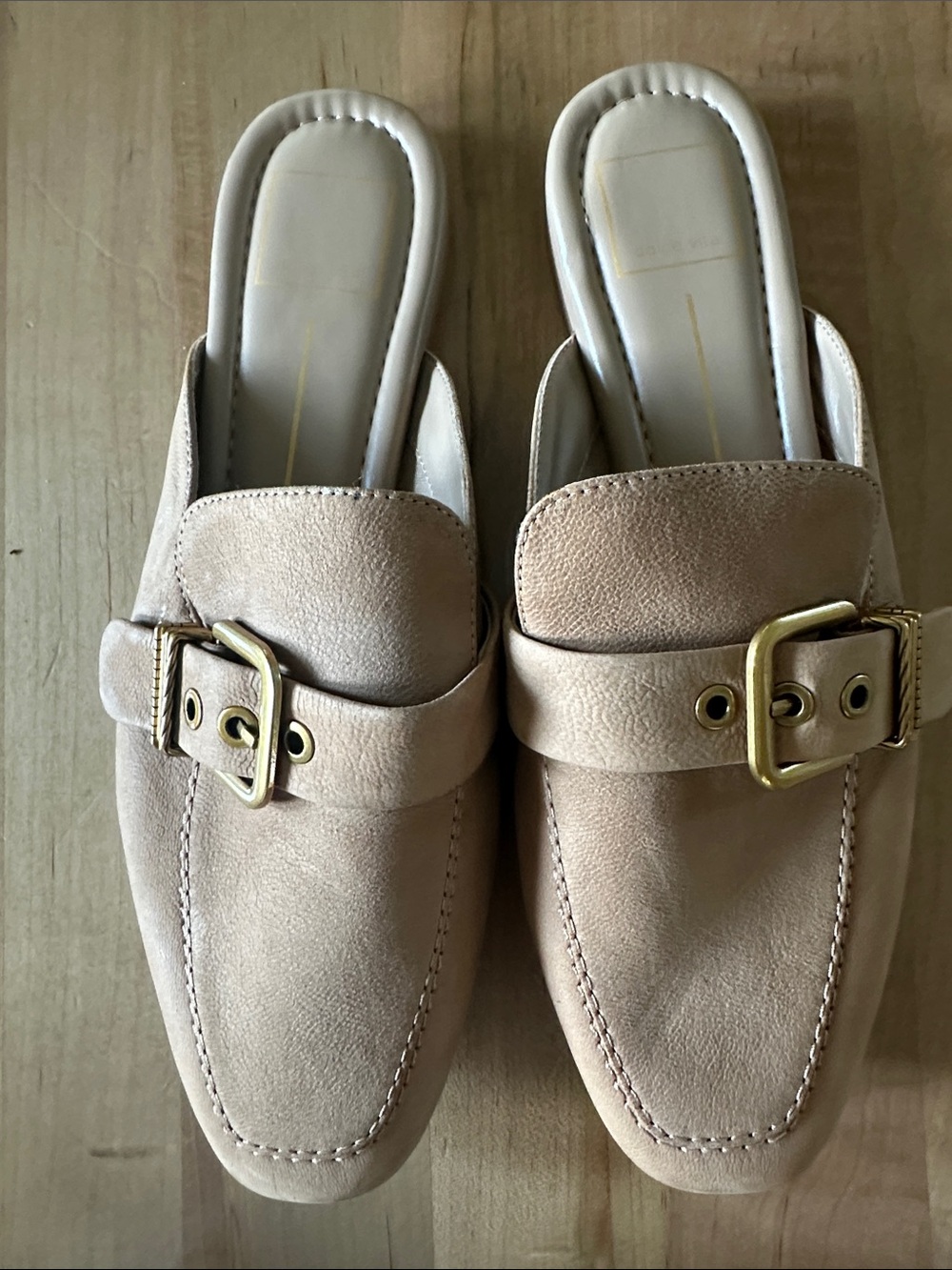 Dolce Vita Cream Slip-On Mule Loafers with Gold Buckle